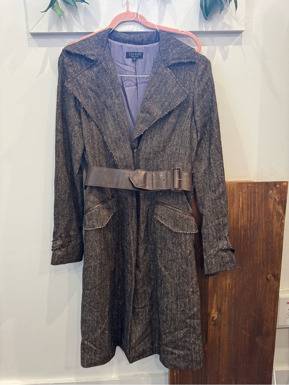 Brown Tweed Trench Coat with Belt
